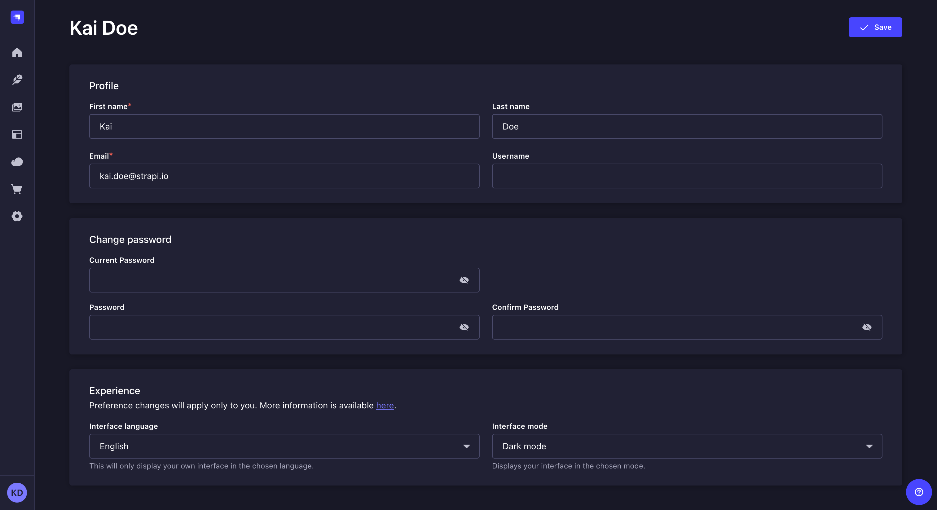 Homepage of the Admin Panel